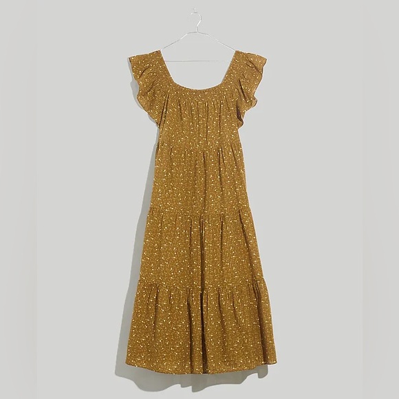 Madewell Ruffle-Sleeve Tiered Midi Dress in Daisy Stitch Size Large - Picture 3 of 5